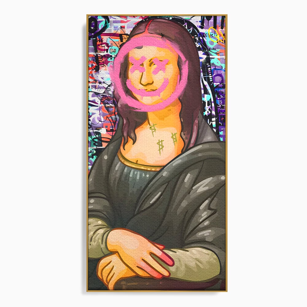 Tablou canvas cu tablou canvas cu mona lisa pop art, in rama de aluminiu auriu